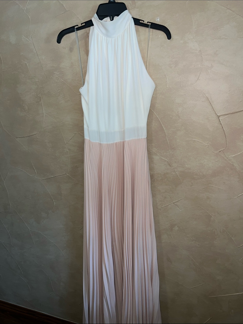 Windsor White & Blush Pleated Halter Maxi